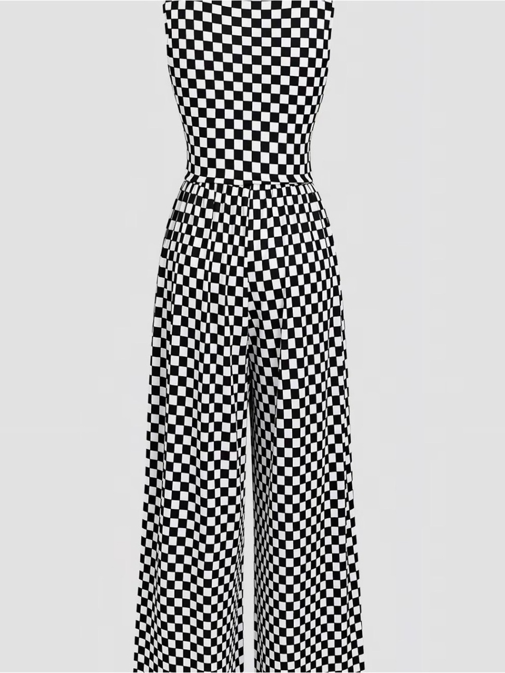 Retro Chic Black and White Checker Breathable Ribbed Jumpsuit New Boutique - Picture 2 of 5